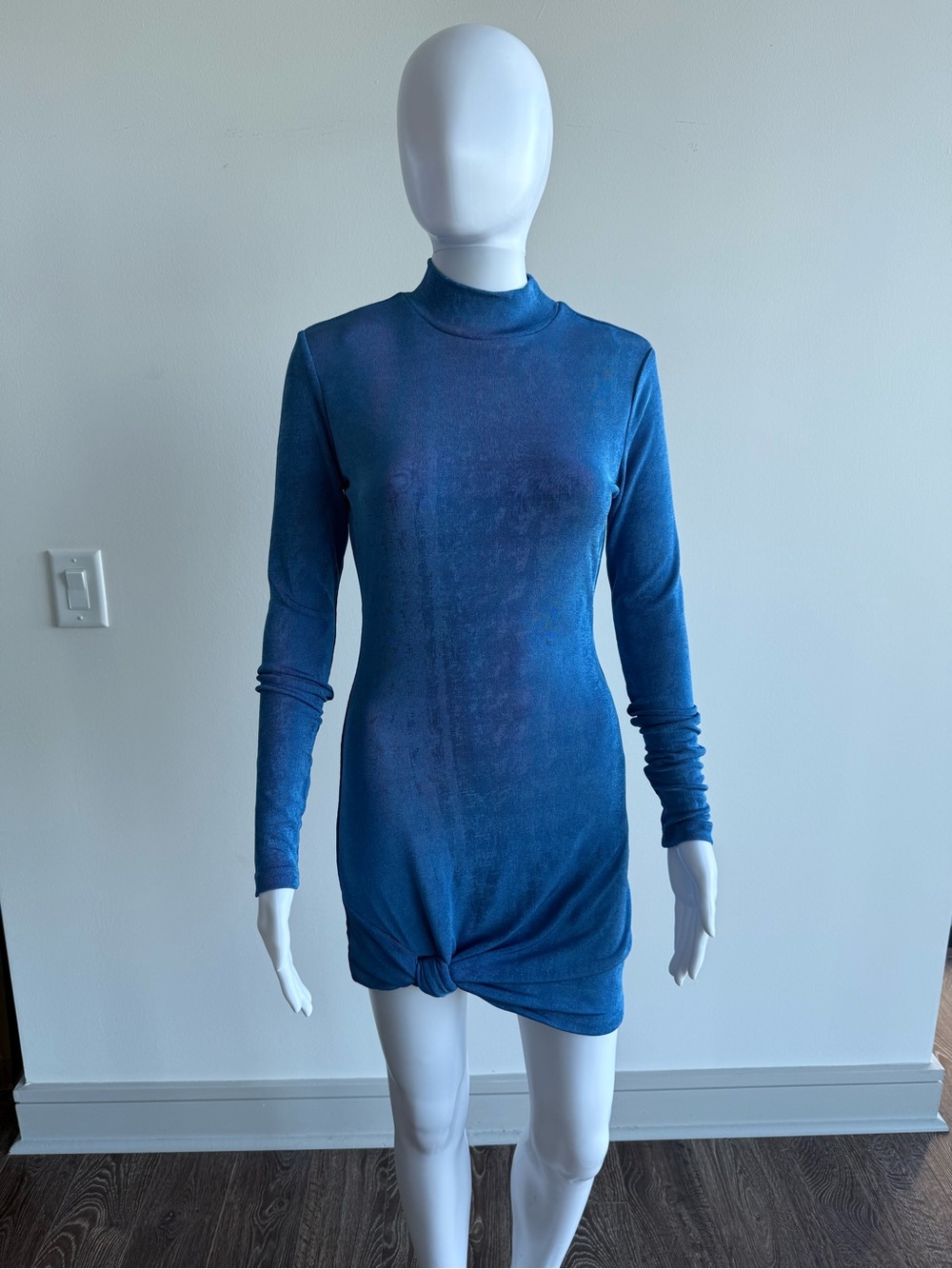 JLUXLABEL Royal Blue Velvet Turtleneck Dress